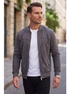 Deepsea Erkek Slim Fit Likralı Füme Süet Ceket – Kırışmayan Ütü Gerektirmeyen Mevsimlik Mont 2504334