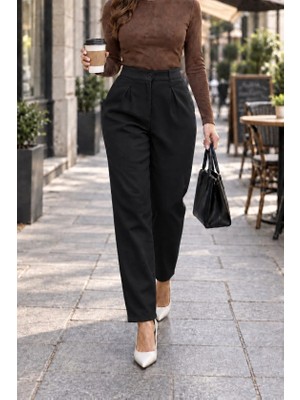 Lune Store Yüksel Bel Pileli Paçalı Şık Pantolon