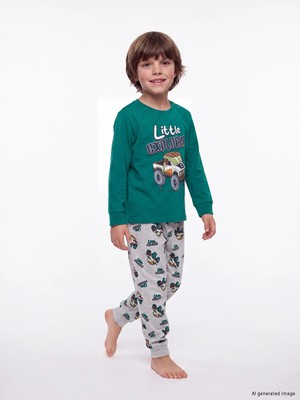 Lc Waikiki Yeni Sezon Yeşil Bisiklet Yaka Baskılı Erkek Çocuk Pijama Takım