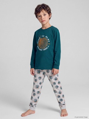 Lc Waikiki Yeni Sezon Yeşil Bisiklet Yaka Baskılı Erkek Çocuk Pijama Takım