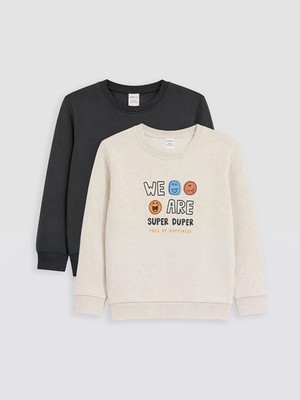 Lc Waikiki Yeni Sezon Antrasit Bisiklet Yaka Baskılı Erkek Çocuk Kalın Sweatshirt 2'li