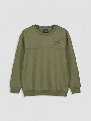 Lc Waikiki Yeni Sezon Haki Bisiklet Yaka Baskılı Erkek Çocuk Sweatshirt