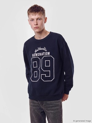 Lc Waikiki Yeni Sezon Lacivert Bisiklet Yaka Baskılı Erkek Çocuk Sweatshirt