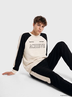 Lc Waikiki Yeni Sezon Bej Bisiklet Yaka Baskılı Erkek Çocuk Sweatshirt