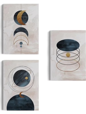 Cepahir Duvar Tablo Seti 3 Parça Suluboya Soyut Sanat Koleksiyonu Dekoratif Tablo-Ab-2
