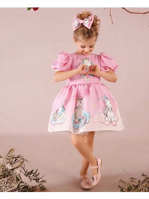 Neat Kids Kız Çocuk Unicorn Pembe Kabarık Tokalı Parti Doğum Günü Özel Gün Elbisesi Kostümü