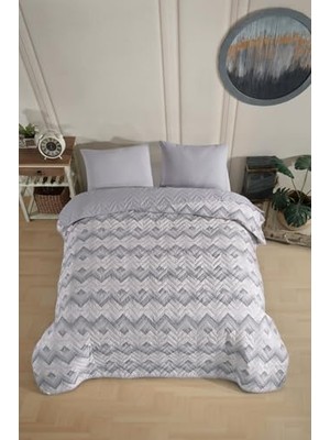 Tek Kişilik Desenli Kapitone Çift Taraflı Pike Yatak Örtüsü Takımı 160X230 cm Gri, Çarşafsız