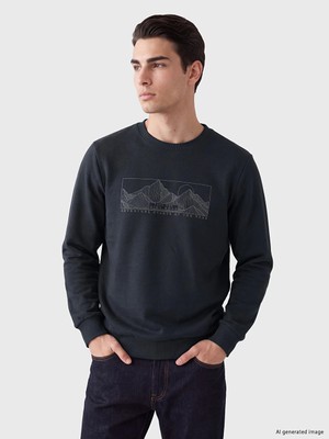 Lc Waikiki Yeni Sezon Antrasit Bisiklet Yaka Baskılı Erkek Sweatshirt