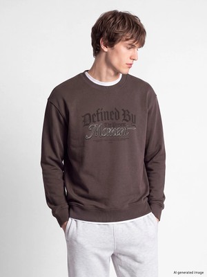 Lc Waikiki Yeni Sezon Mürdüm Bisiklet Yaka Baskılı Erkek Kalın Sweatshirt