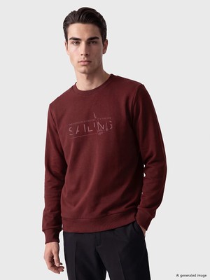 Lc Waikiki Yeni Sezon Bordo Bisiklet Yaka Baskılı Erkek Sweatshirt