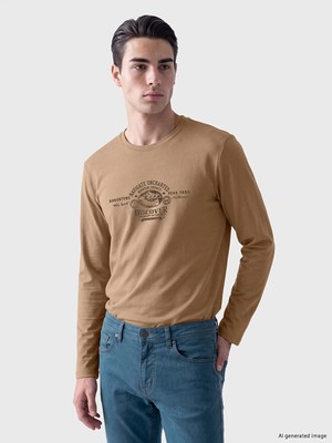 Lc Waikiki Yeni Sezon Bej Bisiklet Yaka Baskılı Erkek Sweatshirt