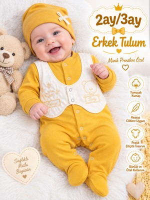 Sönmez Bebe Fırsat Ürün Erkek Bebe Yelekli Tulum Yelek ve Nakış Detaylı Yelekli Tulum