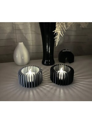 Bezos Professional 3D Baskı Modern Çizgili Mumluk - Tealight Mumluk (1 Adet)-Gri