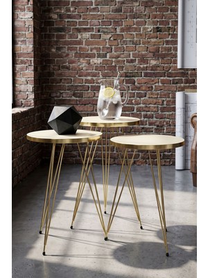 Bezos Professional Zigon Sehpa Gold Krem Tel