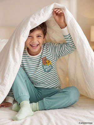 Lc Waikiki Yeni Sezon Ekru Bisiklet Yaka Baskılı Erkek Çocuk Pijama Takım