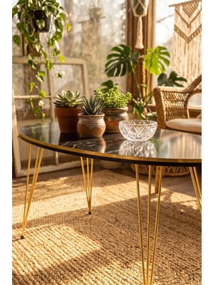 Bezos Professional Gold Tel Oval Orta Sehpa Siyah