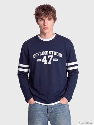 Lc Waikiki Yeni Sezon Lacivert Bisiklet Yaka Baskılı Erkek Sweatshirt