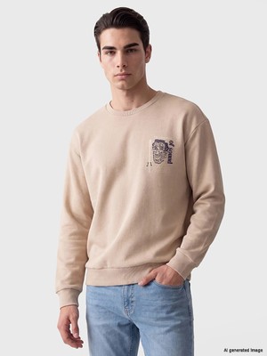 Lc Waikiki Yeni Sezon Mürdüm Bisiklet Yaka Baskılı Erkek Sweatshirt