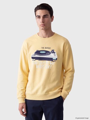 Lc Waikiki Yeni Sezon Sarı Bisiklet Yaka Baskılı Erkek Sweatshirt