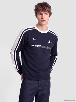 Lc Waikiki Yeni Sezon Lacivert Bisiklet Yaka Baskılı Erkek Sweatshirt