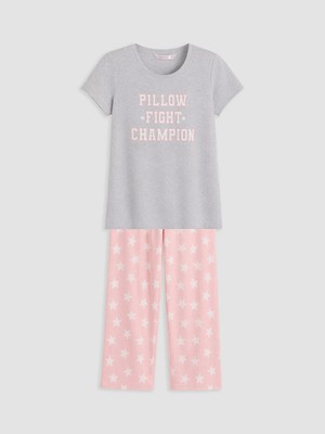 Lc Waikiki Yeni Sezon Pembe Bisiklet Yaka Baskılı Kadın Pijama Takım