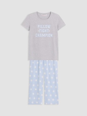 Lc Waikiki Yeni Sezon Mavi Bisiklet Yaka Baskılı Kadın Pijama Takım