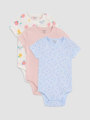 Lc Waikiki Yeni Sezon Ekru Bisiklet Yaka Baskılı Kız Bebek Body 3'lü