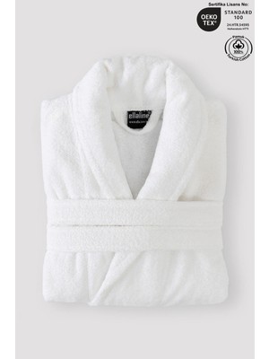 Ellaline Unisex Beyaz Bornoz %100 Sertifikalı Pamuk, 1 Parça Şal Yaka Banyo Bornozu / Sabahlık - Beyaz Renk