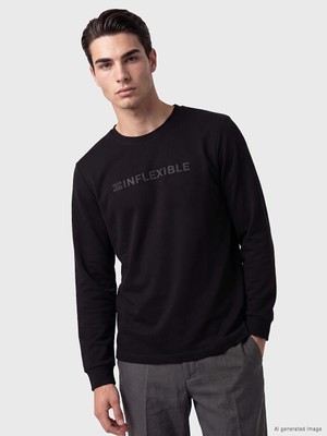 Lc Waikiki Yeni Sezon Siyah Bisiklet Yaka Baskılı Erkek Sweatshirt
