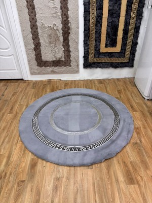 Sancak Deri Halı Gümüş Varaklı Yuvarlak Peluş Halı