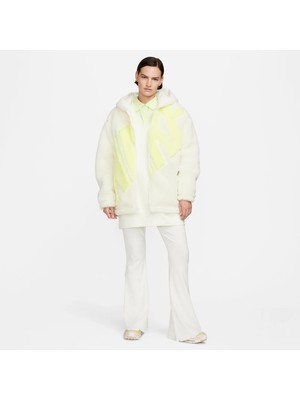 Nike Sportswear Logo High-Pile Sherpa Full-Zip Hoodie Kadın Beyaz Günlük Ceket