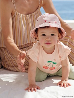 Lc Waikiki Yeni Sezon Pembe Bisiklet Yaka Baskılı Fırfırlı Kız Bebek Tişört