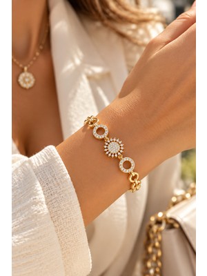 Adata Jewelry Celik Vıp 14K Xuping Zirkon Solaria Bileklik Gold