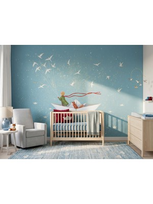 Desenlik Mavi Gökyüzü Kağıt Tekne ve Küçük Prens Bebek Odası Duvar Kağıdı - Erkek Çocuk Odası MWC1102 - 150 x 100 cm