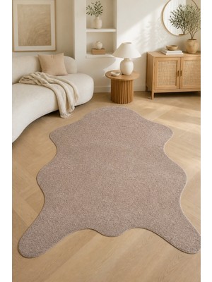 Sisem Post Şeklinde Peluş Halı Vizon Kahve Salon Antre Yıkanabilir Kaymaz Tabanlı Yumuşak Modern Hal