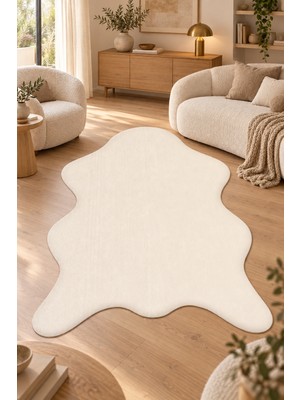 Sisem Peluş Post Şeklinde Salon Antre Halısı Yumuşak Kaymaz Taban Yıkanabilir Modern Krem Polyester