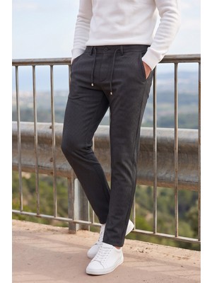 Deepsea Erkek Slim Fit Çizgili Füme Kumaş Pantolon – Ipli Esnek Bel Likralı Spor Pantolon 2700240