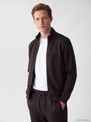Lc Waikiki Yeni Sezon Kahverengi Dik Yaka Erkek Fermuarlı Sweatshirt