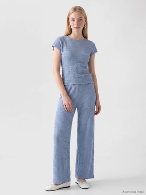 Lc Waikiki Yeni Sezon Indigo Bisiklet Yaka Kadın Tişört