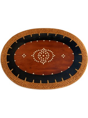 El Yapımı Oval Ağaç Işlemeli Amerikan Servis Altlığı 35x25 cm