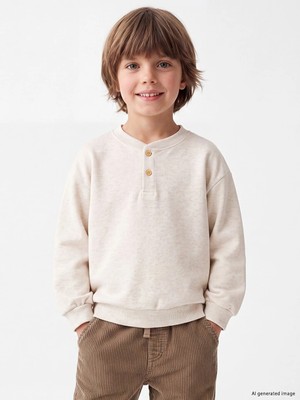Lc Waikiki Yeni Sezon Beyaz Bisiklet Yaka Düğmeli Erkek Çocuk Sweatshirt