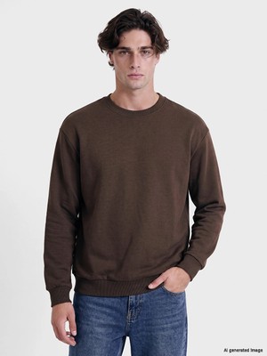 Lc Waikiki Yeni Sezon Kahverengi Bisiklet Yaka Erkek Kalın Sweatshirt