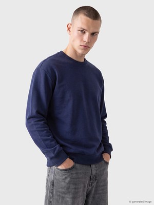 Lc Waikiki Yeni Sezon Indigo Bisiklet Yaka Erkek Kalın Sweatshirt