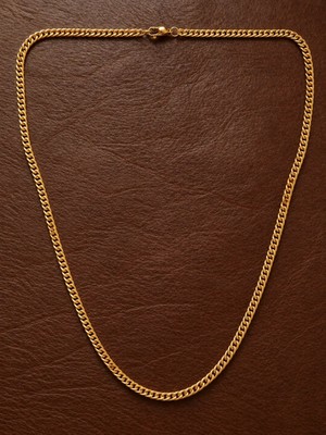 Aida Jewelss Altın Modeli 4 mm Gurmet Çelik Kolye Altın Çelik Zincir
