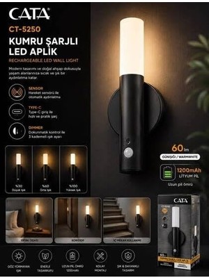 Merfi Store Cata CT-5250 Kumru Şarjlı LED Duvar Aplik Günışığı