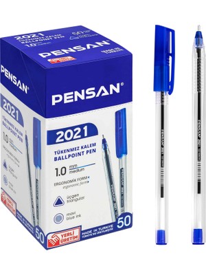 Merfi Store Tükenmez Kalem Şeffaf Üçgen 1.0 2021 Mavi 50 Li