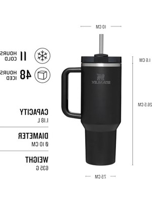Esranın Dünyası 1.18 Litre Kapasiteli Paslanmaz Çelik Pipetli Termos Bardak, Siyah Renk Seçeneği