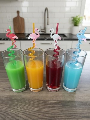 Esranın Dünyası Renkli Emojili Pipet Seti, 4 Lu, Parti ve Dekorasyon Için
