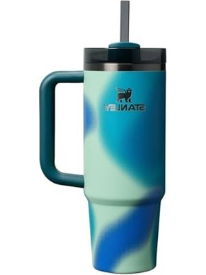 Esranın Dünyası 0.89 Litre Pipetli Termos Bardak, Turkuaz Renkli Desenli Tasarım