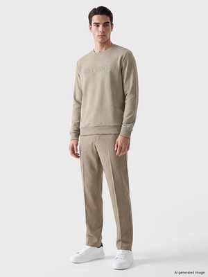 Lc Waikiki Yeni Sezon Bej Bisiklet Yaka Kabartma Baskılı Erkek Sweatshirt